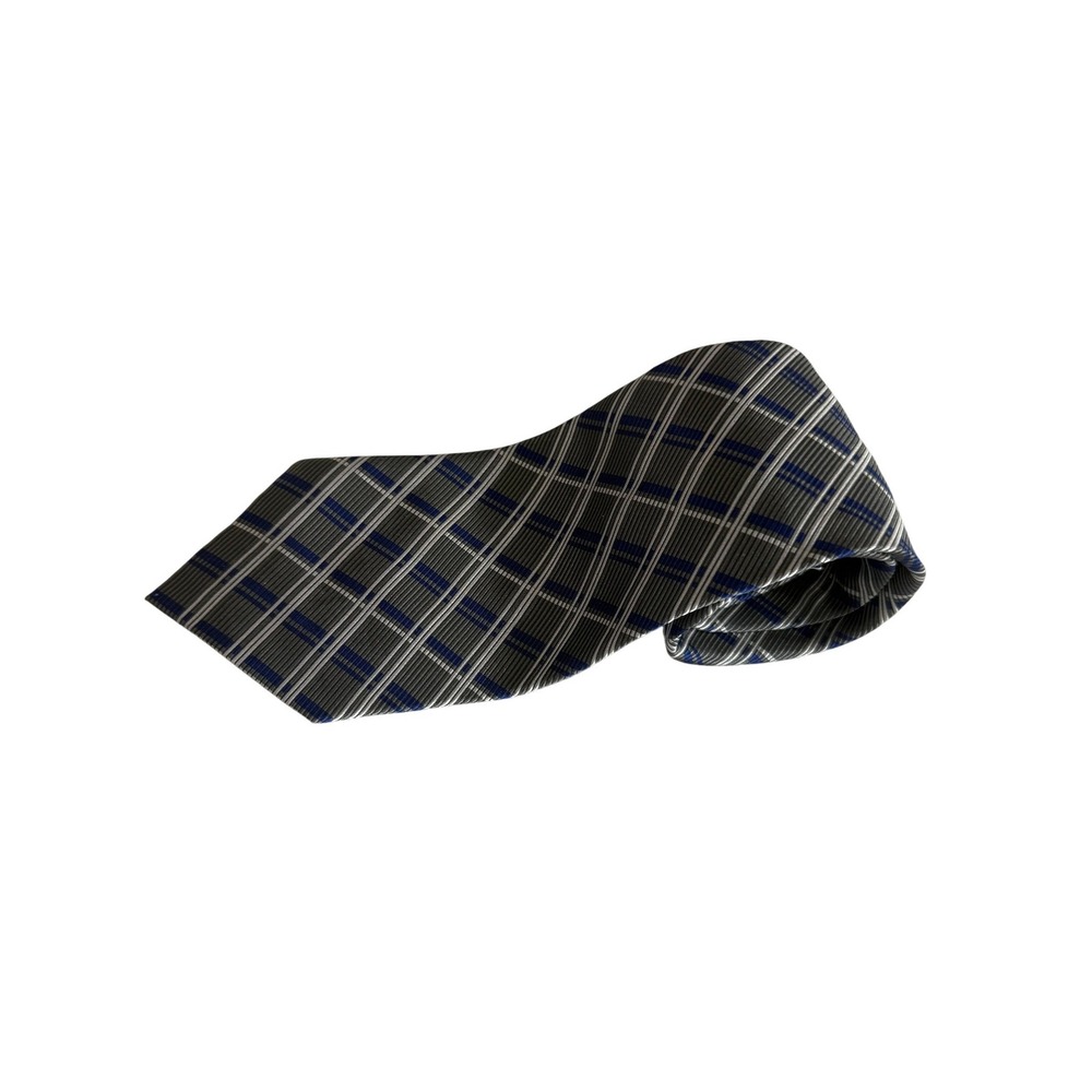 Lauren Ralph Lauren Tie Men 3.5"‎ Grey Blue 1990 Plaid Silk Blend USA
